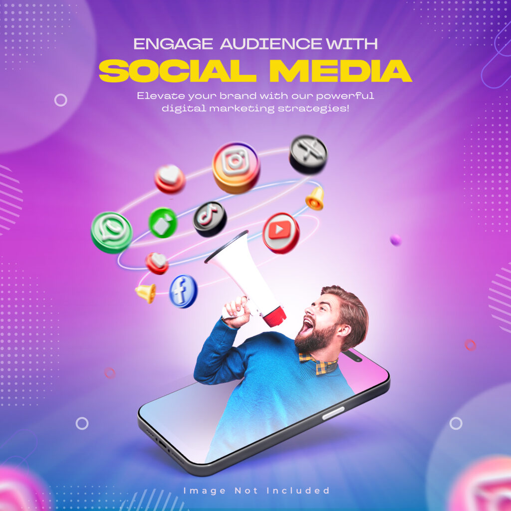 social media marketing post template with social networking logo